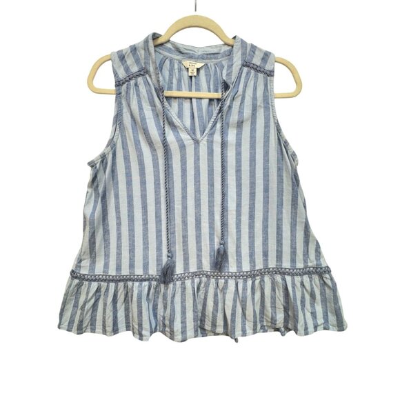 Crown & Ivy Womens Peplum Blouse Top Size M BlueStriped Sleeveless Linen Blend - Picture 1 of 12